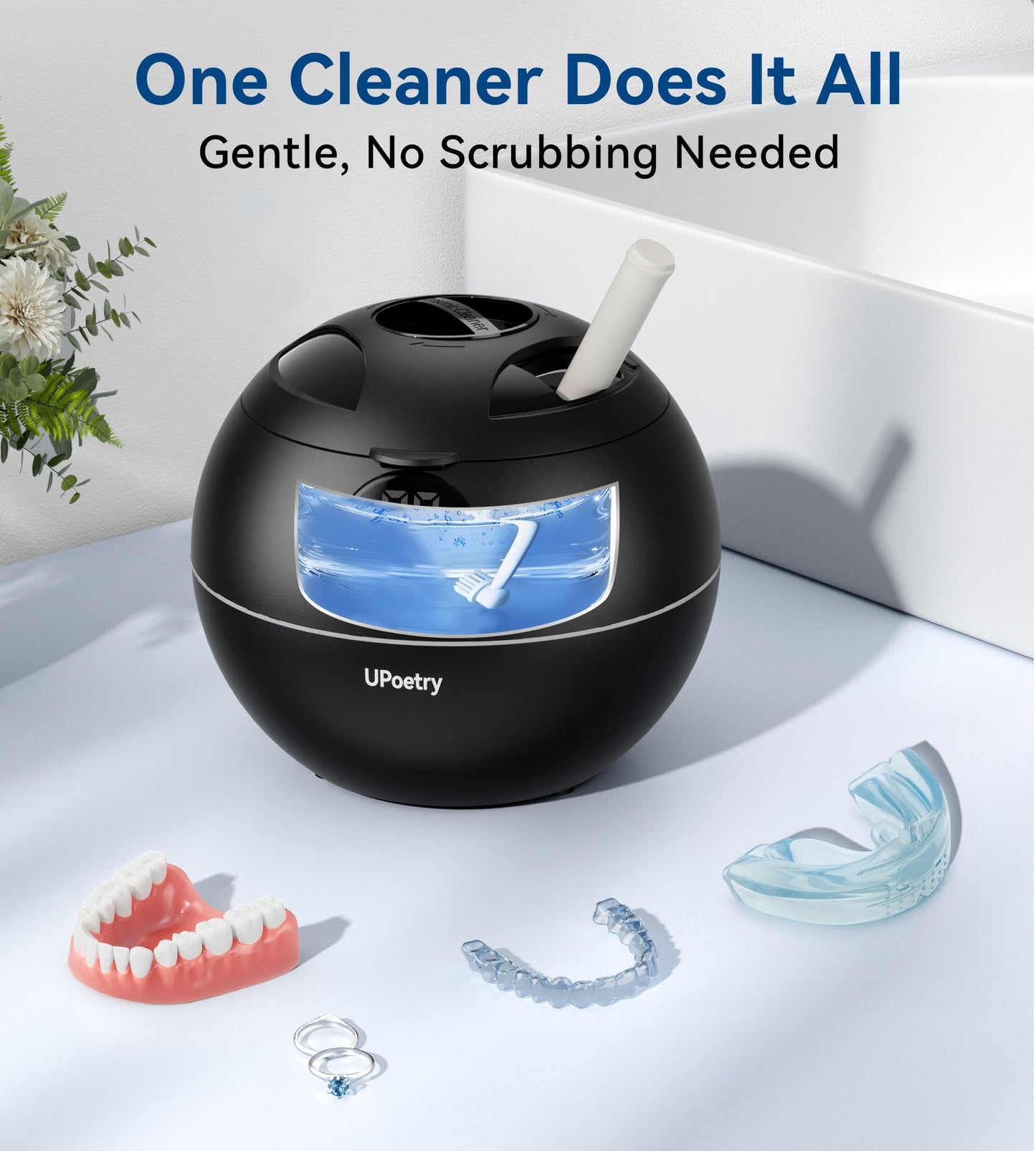 UPoetry Ultrasonic Retainer Cleaner – 45kHz, 4 Modes, 200ml, Black