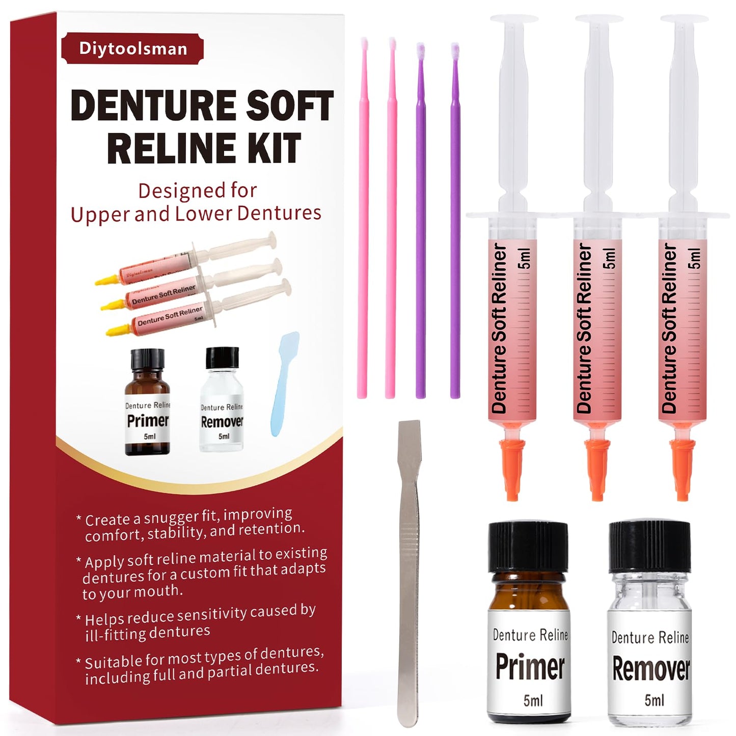 Upper & Lower Denture Soft Reline Kit - Custom Fit, Comfort & Stability