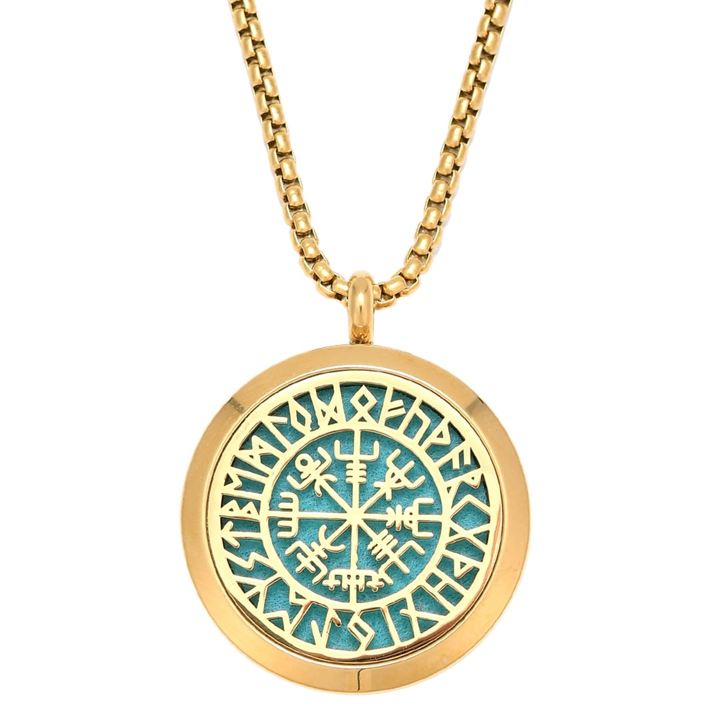 Upper Norse Vikings Amulet Diffuser Necklace – Gold Stainless Steel Locket for Aromatherapy