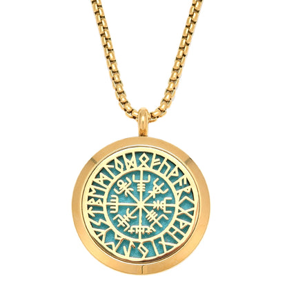 Upper Norse Vikings Amulet Diffuser Necklace – Gold Stainless Steel Locket for Aromatherapy