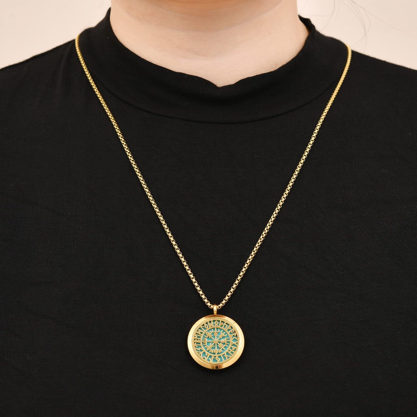 Upper Norse Vikings Amulet Diffuser Necklace – Gold Stainless Steel Locket for Aromatherapy