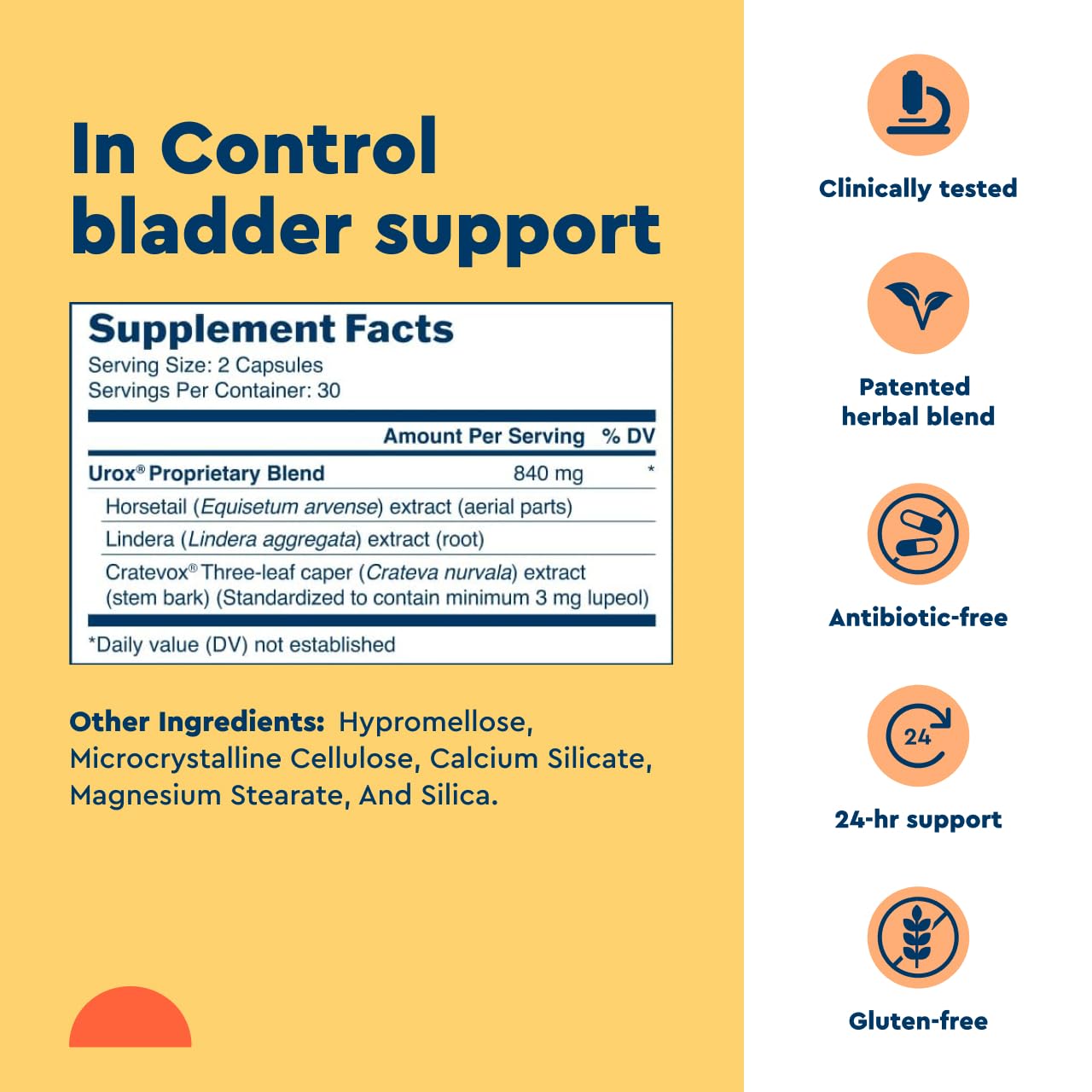 Uqora In Control Bladder Support - Daily Herbal Capsule for Urinary Comfort, Gluten-Free & Vegetarian, 2 Pack (120 Capsules)