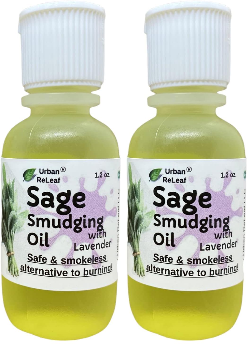Urban ReLeaf Sage Smudging Oil with Lavender – Smokeless 1.2 oz (Pack of 2), Vegan, Made in USA