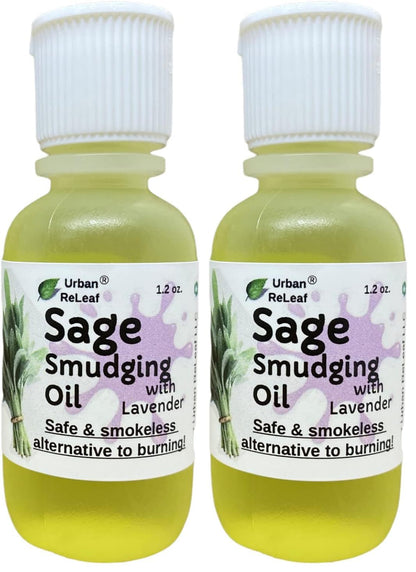 Urban ReLeaf Sage Smudging Oil with Lavender – Smokeless 1.2 oz (Pack of 2), Vegan, Made in USA