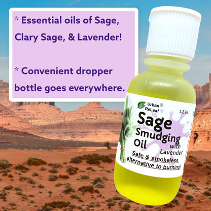 Urban ReLeaf Sage Smudging Oil with Lavender – Smokeless 1.2 oz (Pack of 2), Vegan, Made in USA
