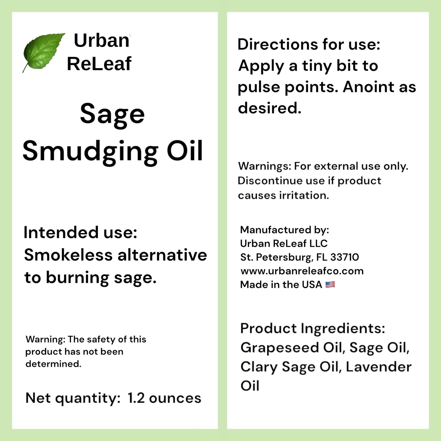 Urban ReLeaf Sage Smudging Oil with Lavender – Smokeless 1.2 oz (Pack of 2), Vegan, Made in USA