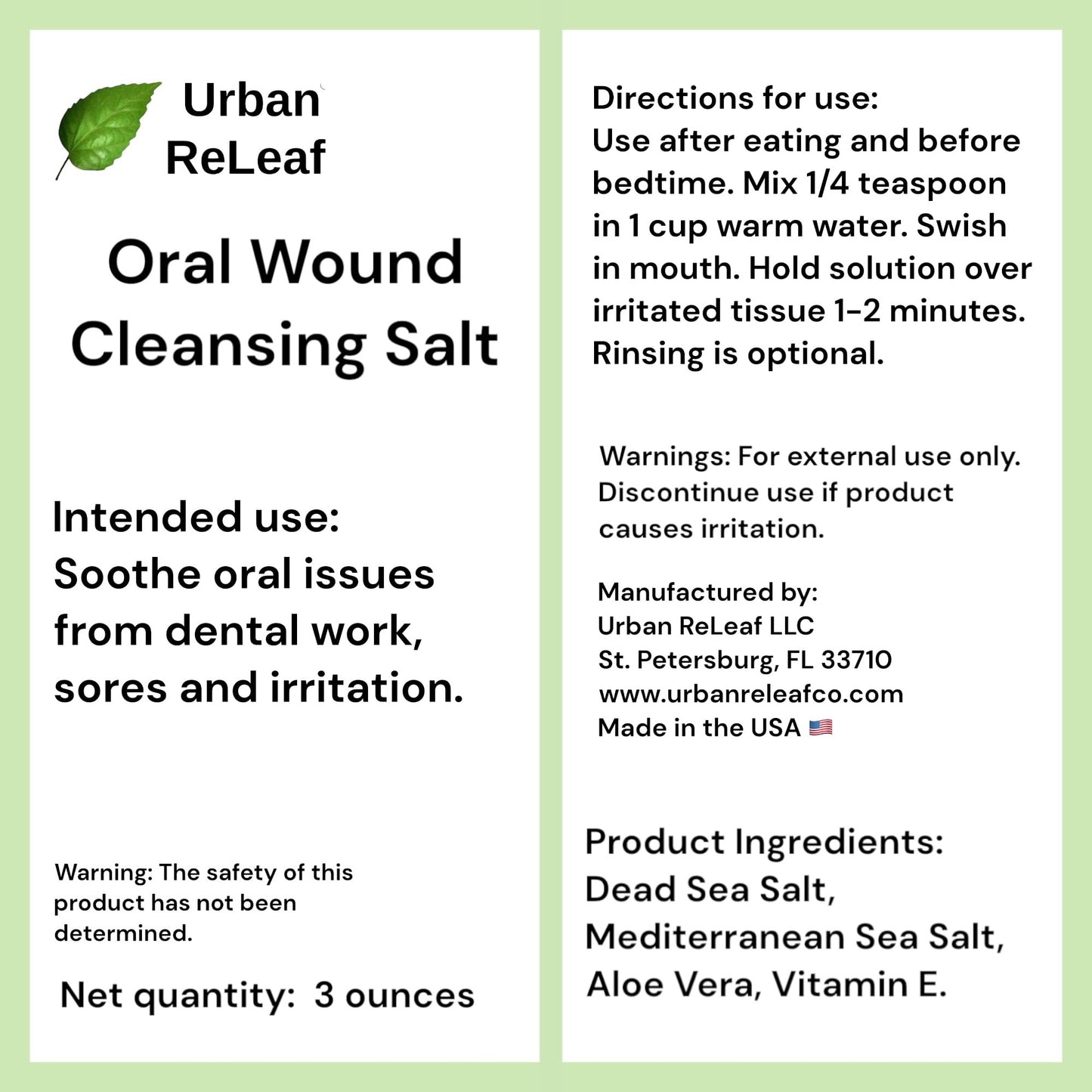 Urban ReLeaf Oral Wound Cleansing Salt – 3 oz, 45 Cups, Made in USA