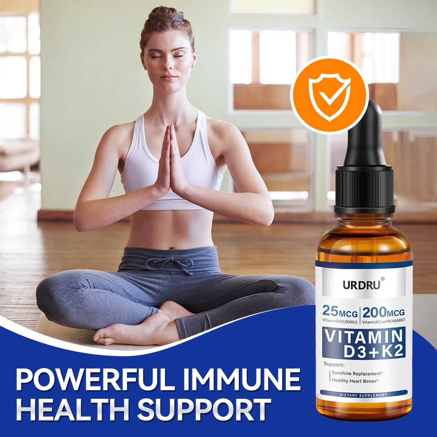 URDRU (2 Pack) Vitamin D3 K2 Liquid Drops – 2 Fl Oz | 1,000 IU D3 & 200 mcg K2 for Immune & Bone Health