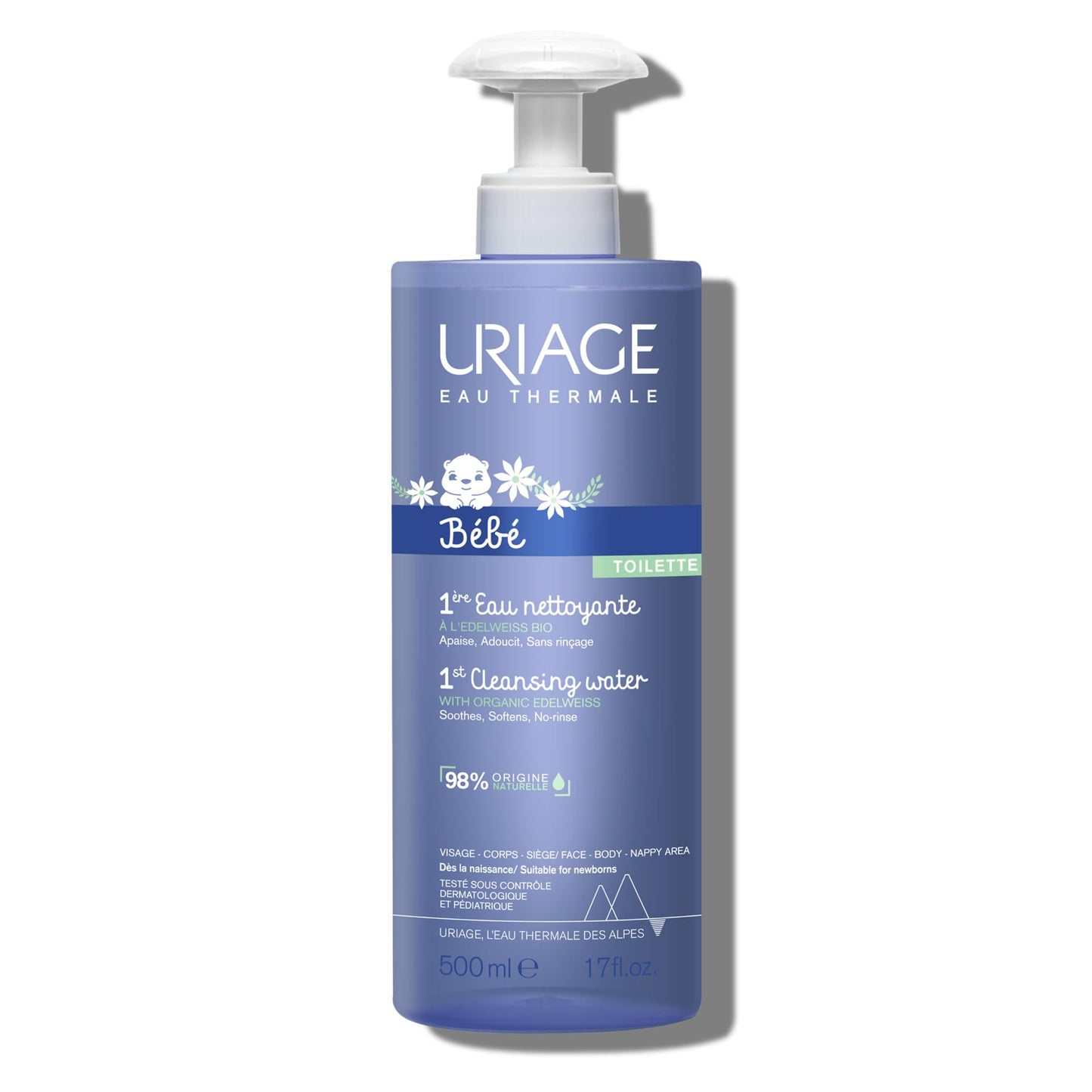 URIAGE Baby 1st Cleansing Water – No-Rinse, Organic Edelweiss, 500 mL