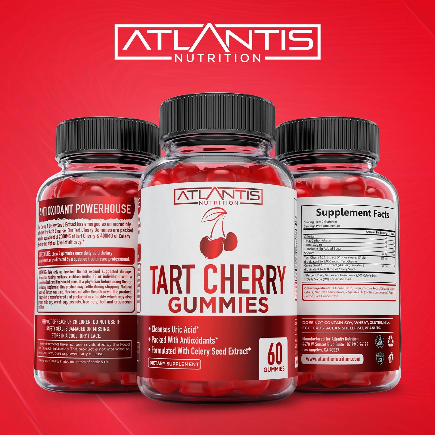 Atlantis Tart Cherry Gummies with Celery Seed Extract - Uric Acid Cleanse & Gout Relief