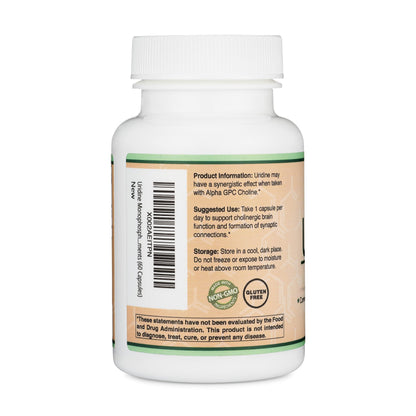 Uridine Monophosphate - Third Party Tested (300mg, 60 Capsules) Choline Synergy with Alpha GPC | Double Wood
