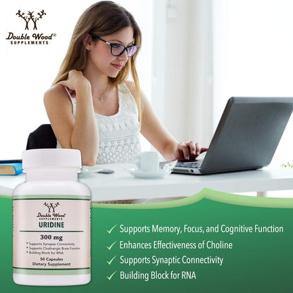 Uridine Monophosphate - Third Party Tested (300mg, 60 Capsules) Choline Synergy with Alpha GPC | Double Wood