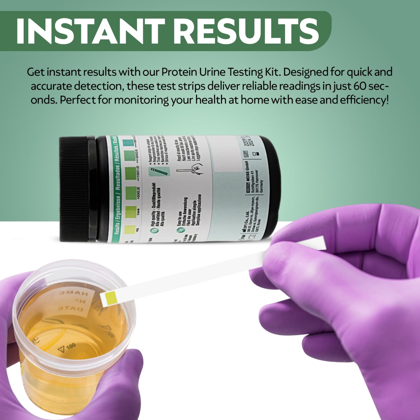 One Step Protein Urine Testing Kit — 100 Strips, 60-Second Results