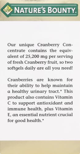 Nature's Bounty Cranberry Dietary Supplement – Urinary Tract & Immune Support, 60 Softgels, 25,200 mg