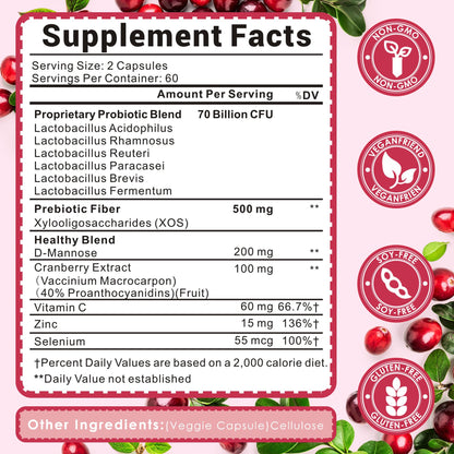 Vaginal Probiotics for Women – 70 Billion CFU, pH Balance & UTI Support | 60 Capsules