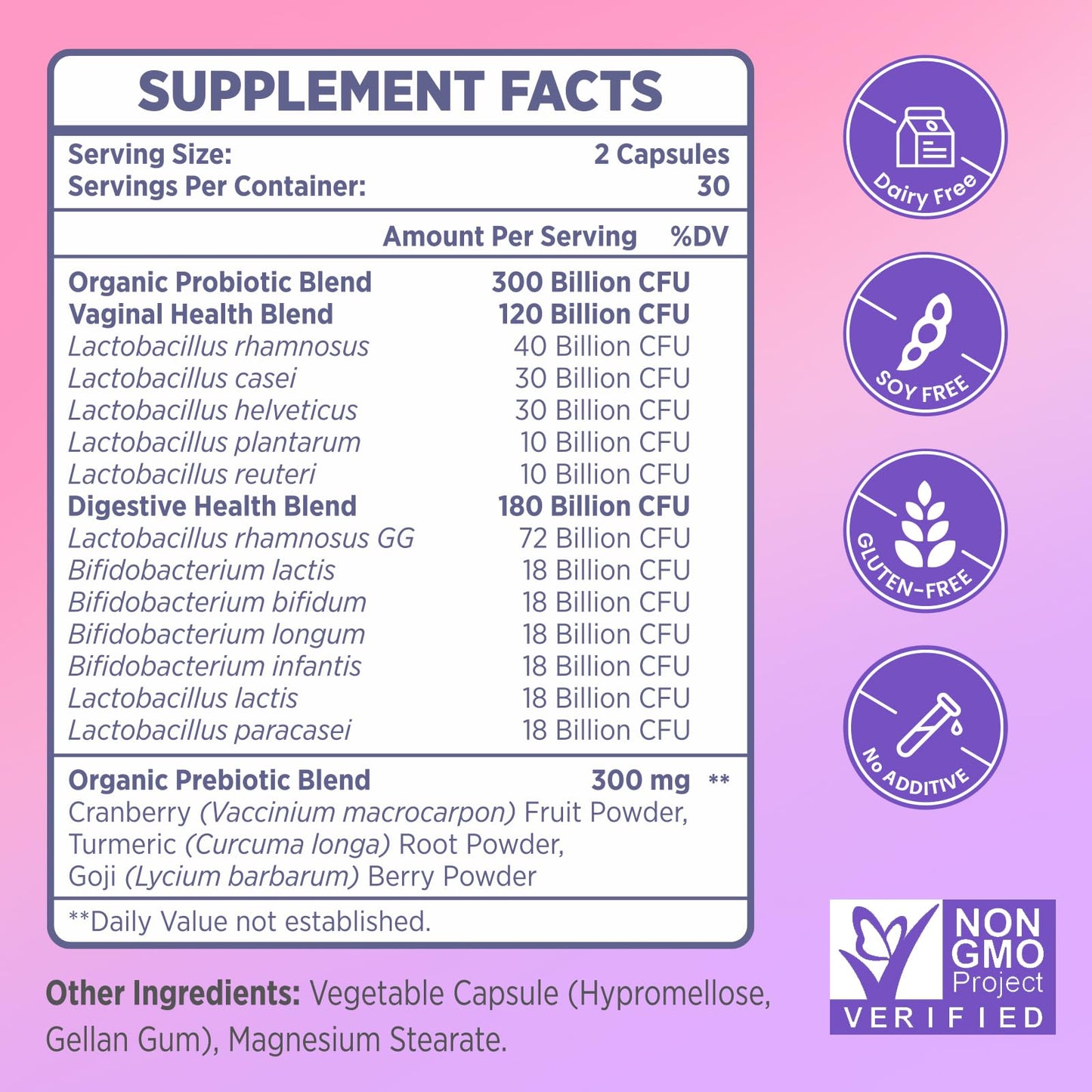 Vaginal Probiotics for Women – 300B CFUs, 12 Strains, 60 Capsules