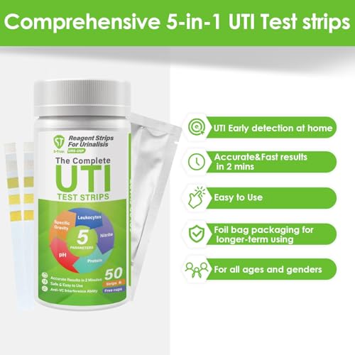 [50 Pack] 5-in-1 UTI Test Strips for Women, Men & Kids – Home Use (50 Cups Included)