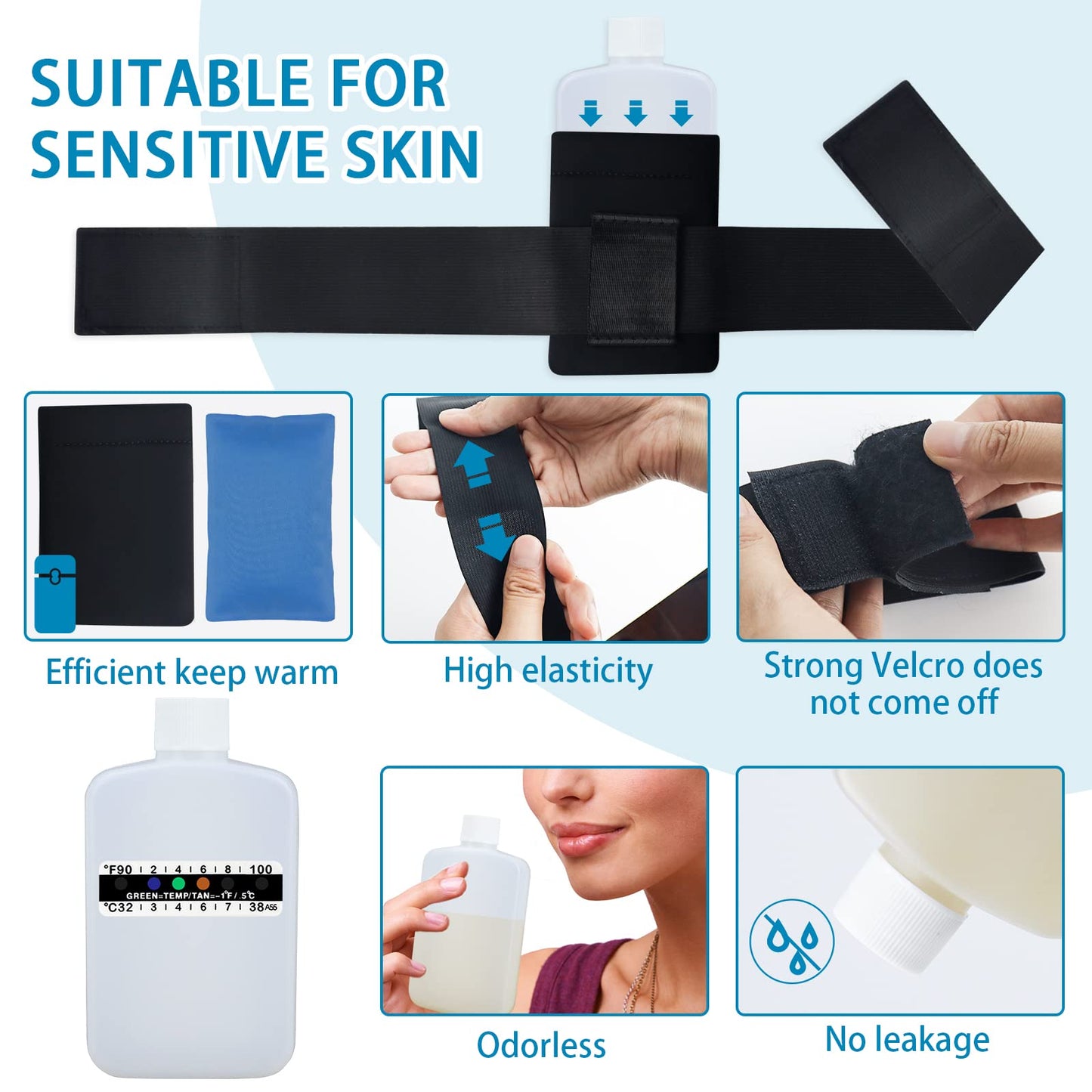 14 Pcs Urine Test Complete Kit – 2 White Bottles, Gel Bag, 10 Temperature Strips, Neoprene Bag & Leg Straps