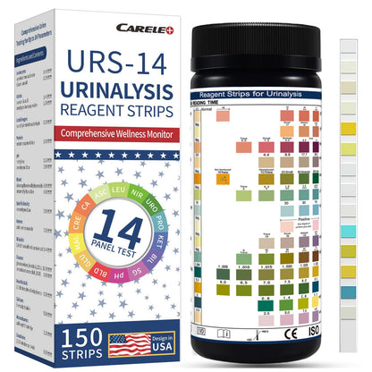 14 Parameters Urine Test Strips for Urinalysis | 150 Strips – Kidney, Liver, UTI, Ketosis, pH, KET, Prot, SG, BIL, CRE, BLO & 7+ More
