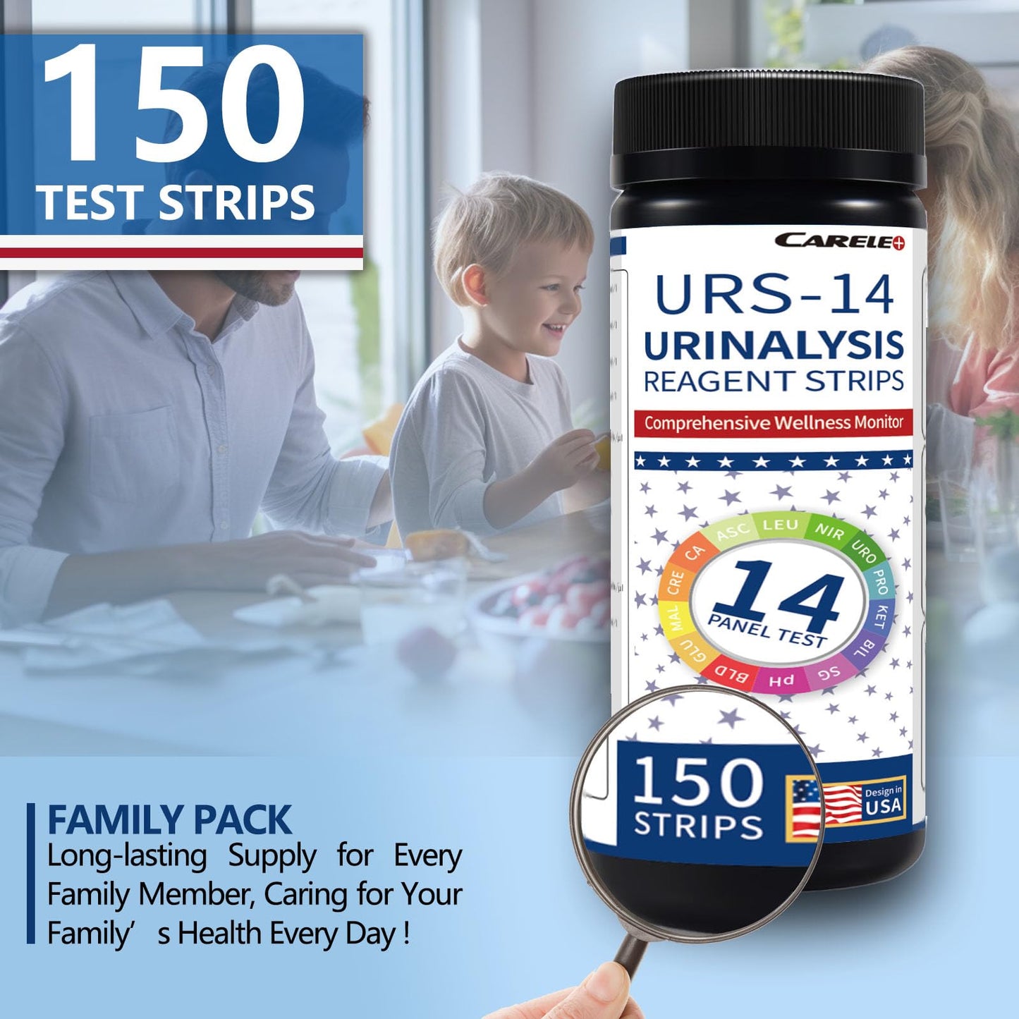 14 Parameters Urine Test Strips for Urinalysis | 150 Strips – Kidney, Liver, UTI, Ketosis, pH, KET, Prot, SG, BIL, CRE, BLO & 7+ More