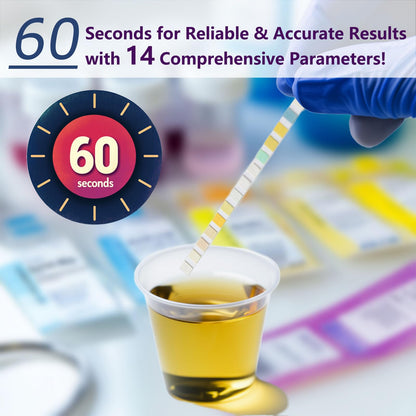 14 Parameters Urine Test Strips for Urinalysis | 150 Strips – Kidney, Liver, UTI, Ketosis, pH, KET, Prot, SG, BIL, CRE, BLO & 7+ More