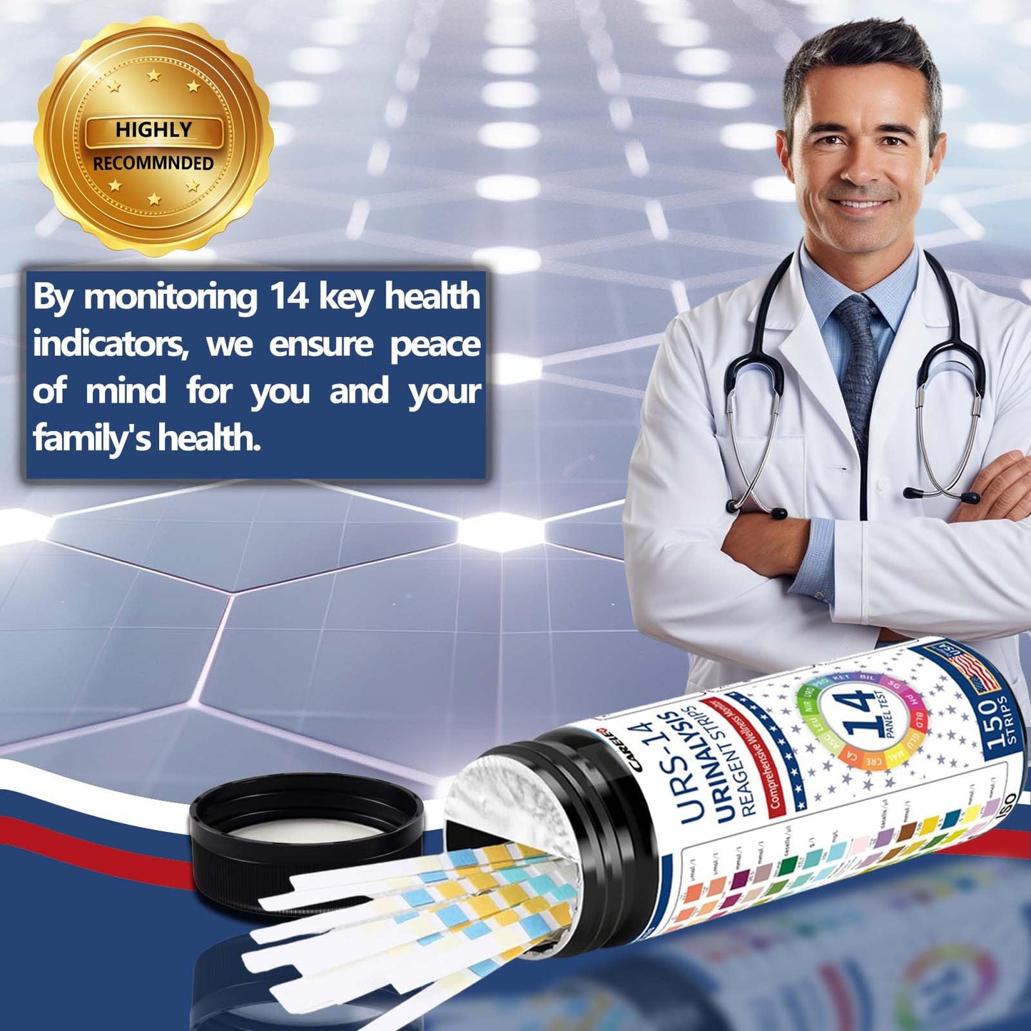 14 Parameters Urine Test Strips for Urinalysis | 150 Strips – Kidney, Liver, UTI, Ketosis, pH, KET, Prot, SG, BIL, CRE, BLO & 7+ More