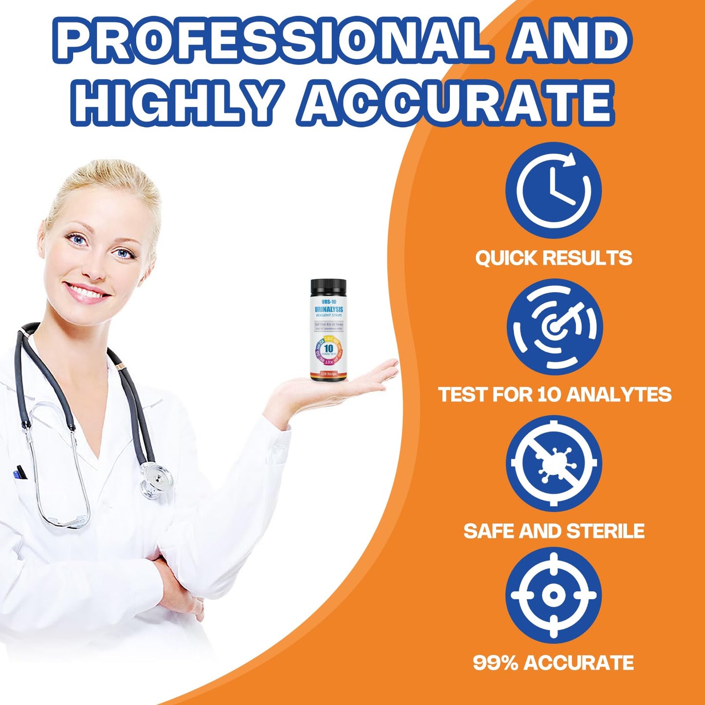 10-in-1 Urine Test Strips - 120 CT | Comprehensive Urinalysis for LEU, NIT, URO, PRO, pH, KET, BIL, SG, Calcium, and Microalbumin | Home Urinalysis Test Strips for Bladder and Urinary Tract Infections