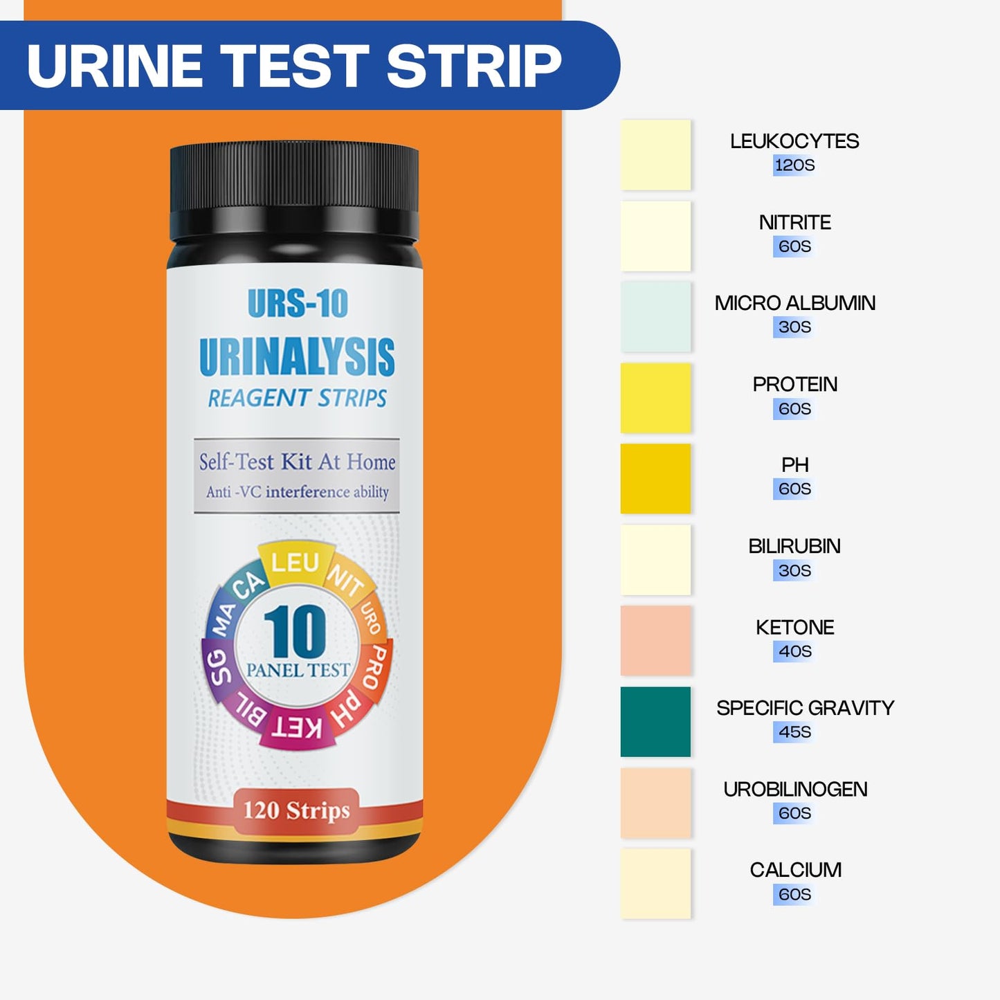 10-in-1 Urine Test Strips - 120 CT | Comprehensive Urinalysis for LEU, NIT, URO, PRO, pH, KET, BIL, SG, Calcium, and Microalbumin | Home Urinalysis Test Strips for Bladder and Urinary Tract Infections