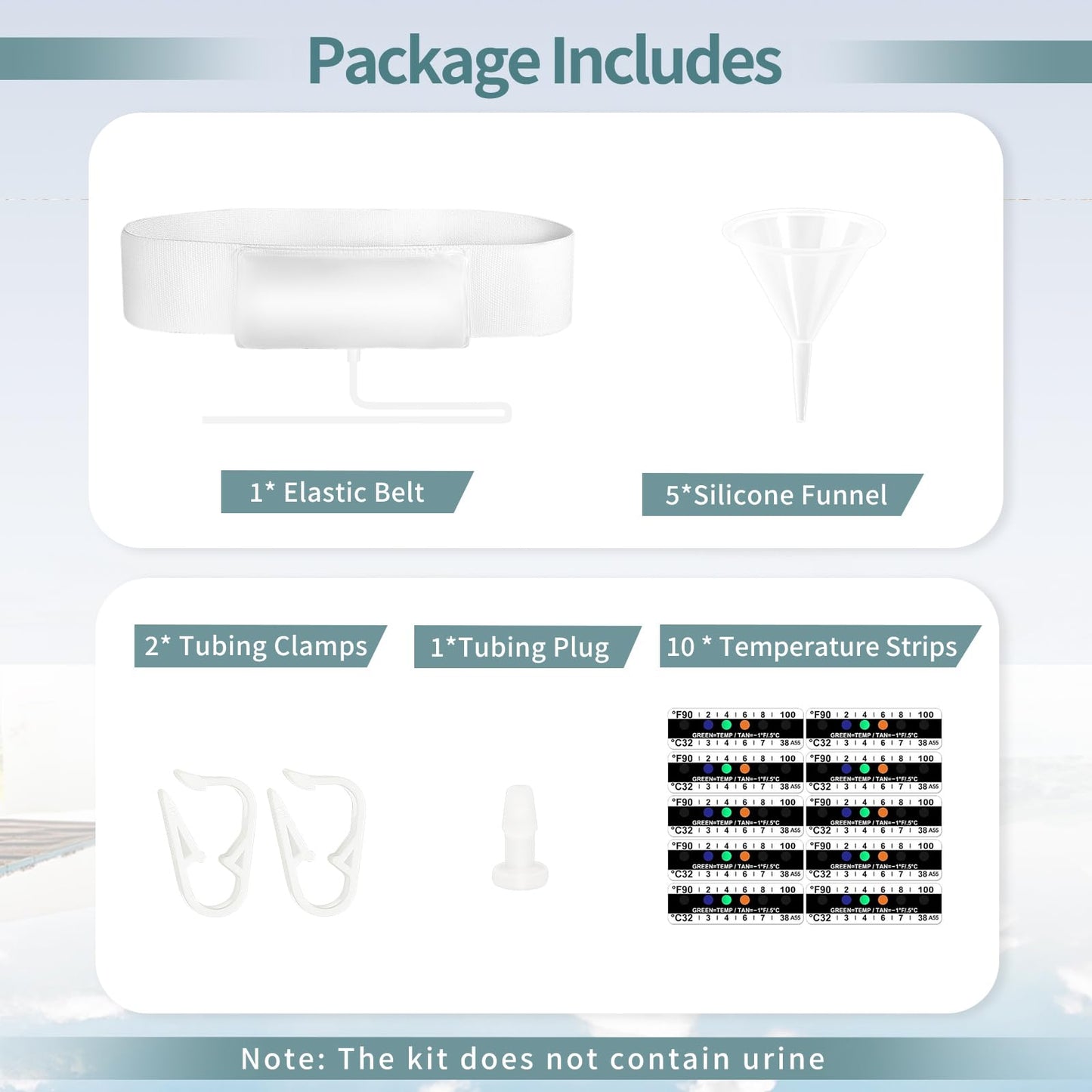Urine Test Complete Kit — 43.3 Inch Concealed Belt, 2-4 oz Pouch, 5 Outlets, Temp Strips
