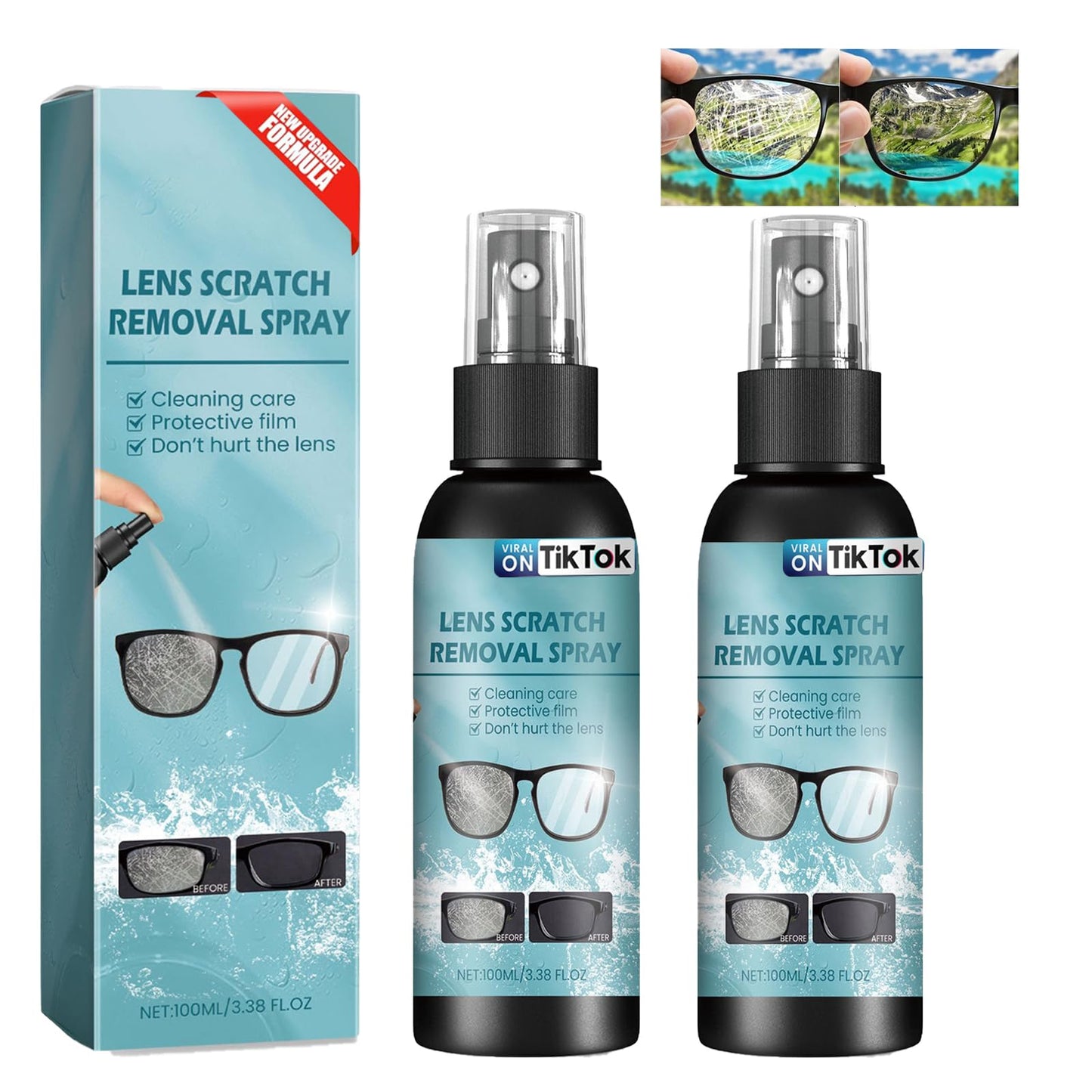 Urnuos 2PCS Lens Scratch Remover – Eyeglass Cleaner Spray & Lens Scratch Repair for Glasses