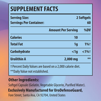 UroDefenseGuard Urolithin A 2000mg Supplement - 120 Softgels (1 Bottle) for Men & Women