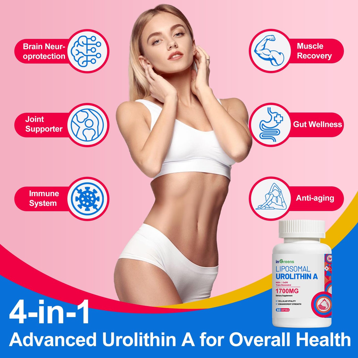 Urolithin A 1700mg with NAD+, CoQ10 & Trans-Resveratrol — 60 Softgels