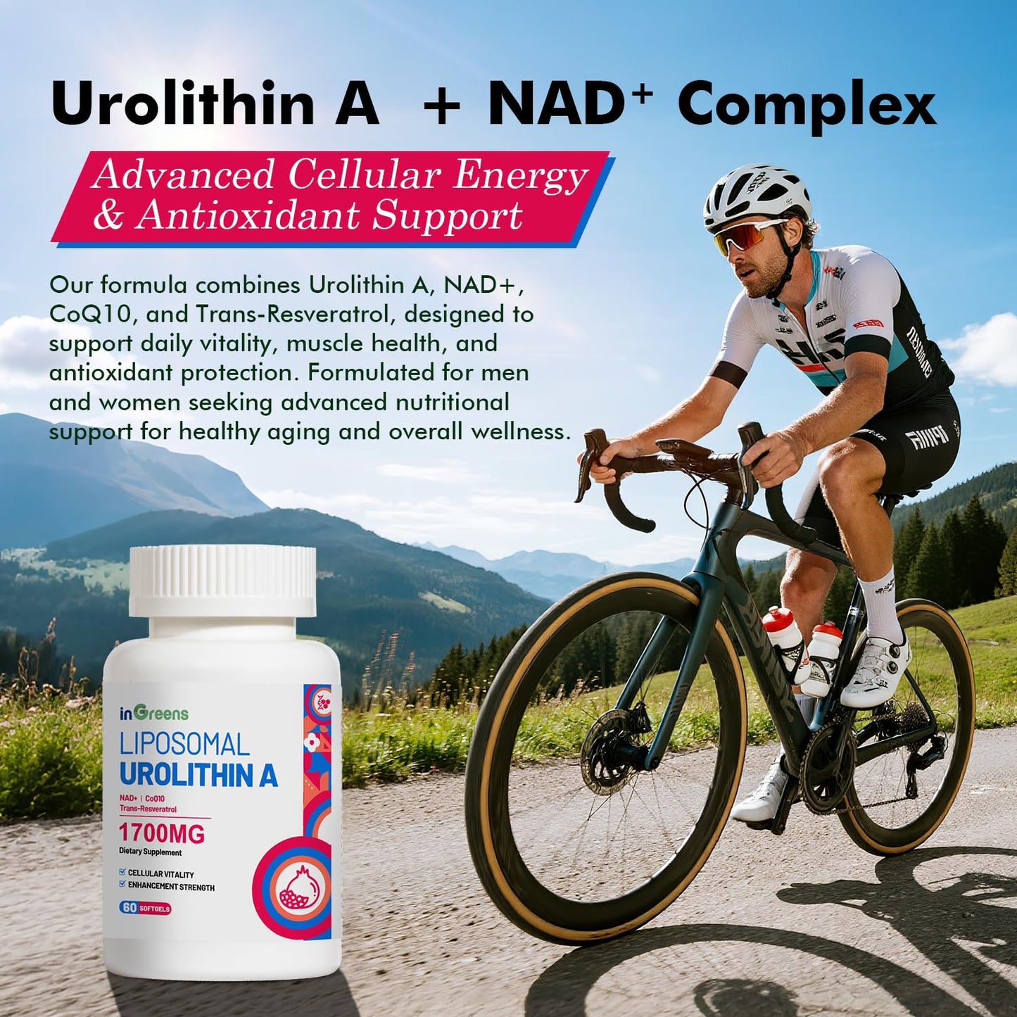Urolithin A 1700mg with NAD+, CoQ10 & Trans-Resveratrol — 60 Softgels