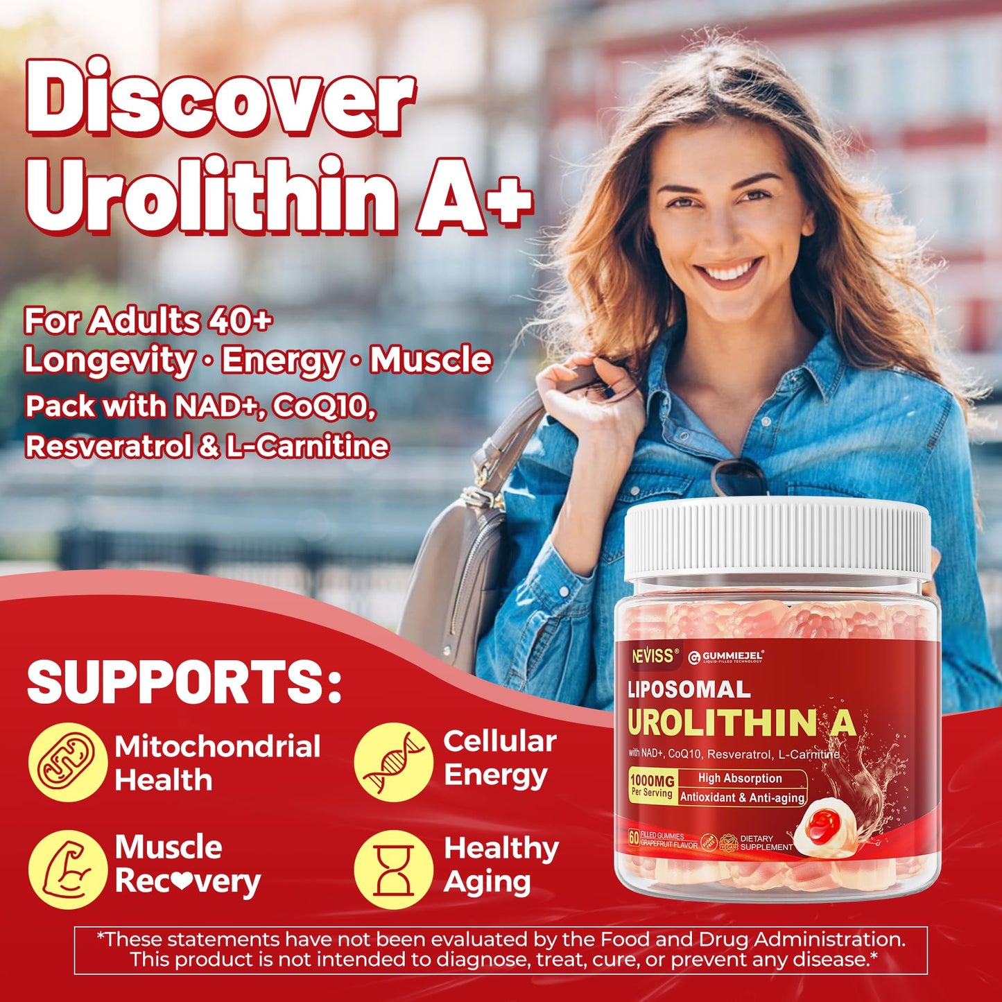 Urolithin A Gummies - 1000mg Liposomal, Longevity, Energy (Vegan)
