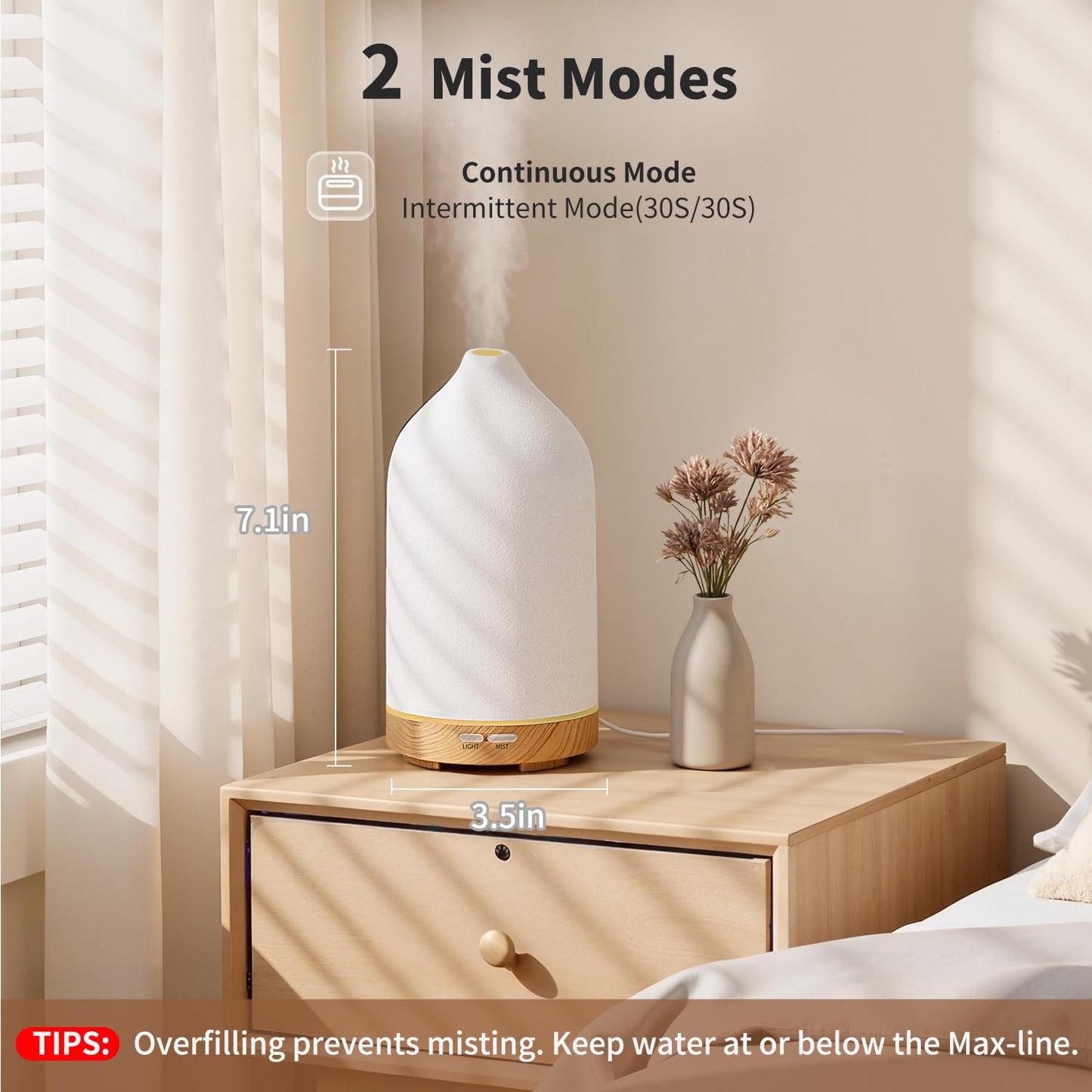 URPOWER 120ML Ceramic Essential Oil Diffuser – Ultrasonic, 7-Color LED, Auto Shut-Off