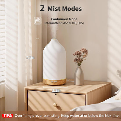 URPOWER 120ML Ceramic Essential Oil Diffuser – Ultrasonic, 7-Color LED, Auto Shut-Off