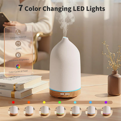 URPOWER 120ML Ceramic Essential Oil Diffuser – Ultrasonic, 7-Color LED, Auto Shut-Off