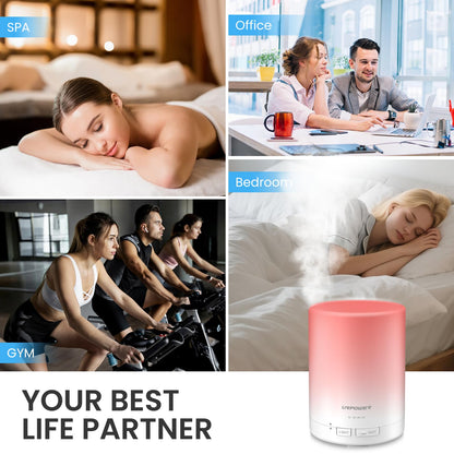 URPOWER 300ml Aromatherapy Diffuser | Ultrasonic Humidifier with 7 Color LED Night Light & 4 Timer Settings