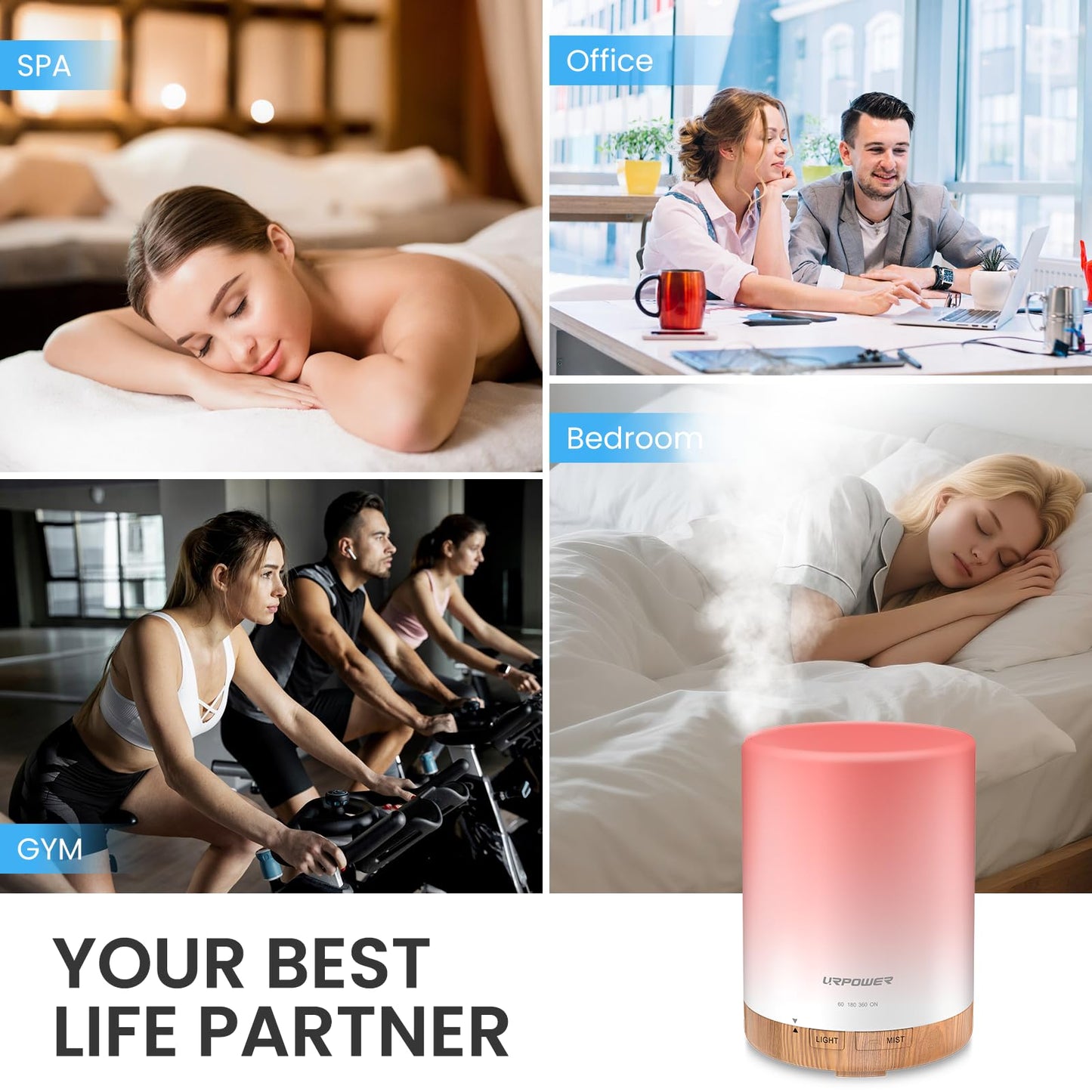 URPOWER 300ml Essential Oil Diffuser | Ultrasonic Diffuser with 7 Color LED, Auto Shut Off & 4 Timer Settings