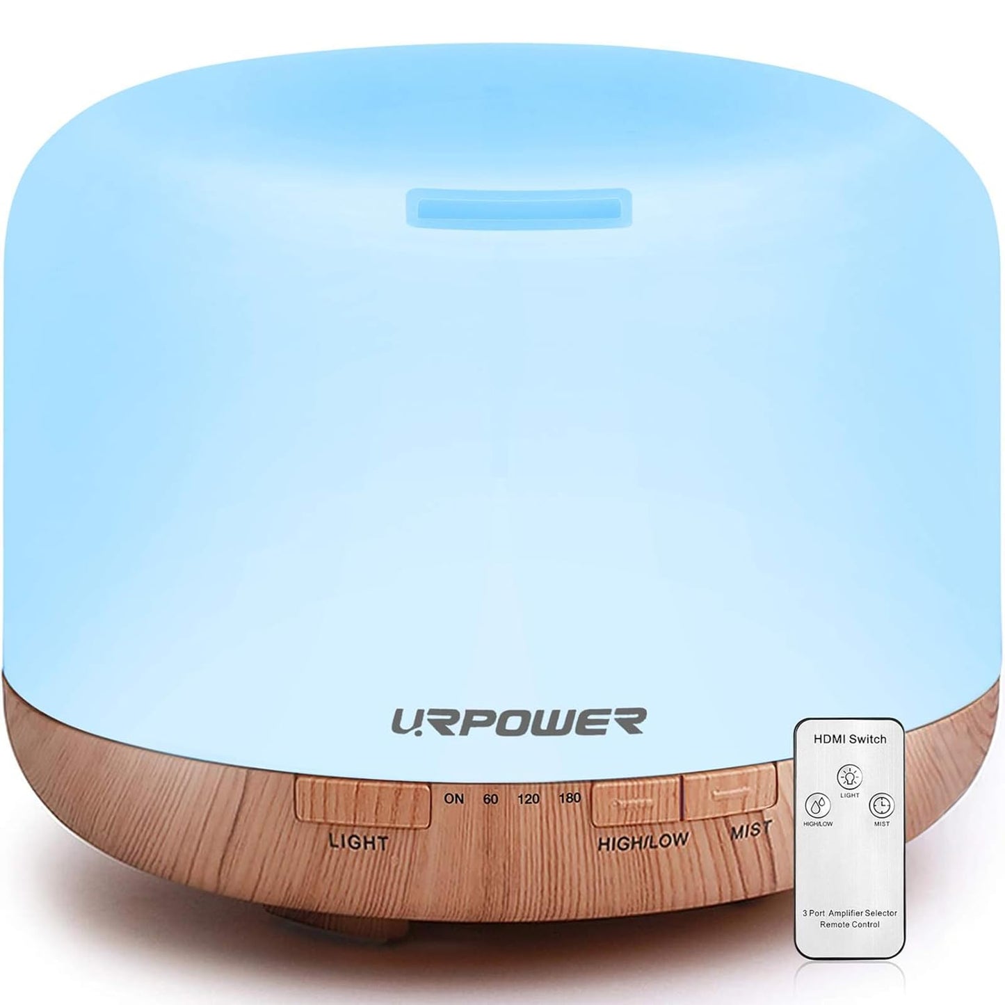 URPOWER 500ml Essential Oil Diffuser - 7-Color LED, 4 Timers, Auto Shut-Off