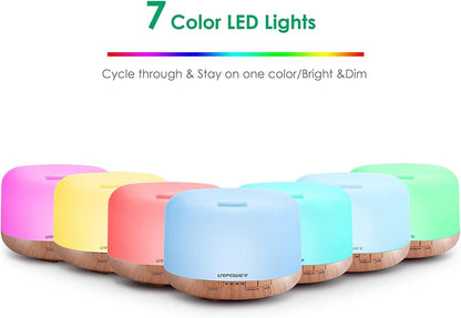 URPOWER 500ml Essential Oil Diffuser - 7-Color LED, 4 Timers, Auto Shut-Off