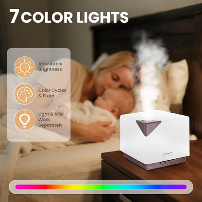 URPOWER 700ml Aromatherapy Essential Oil Diffuser – Ultrasonic Humidifier, 7 LED Colors, 4 Timers