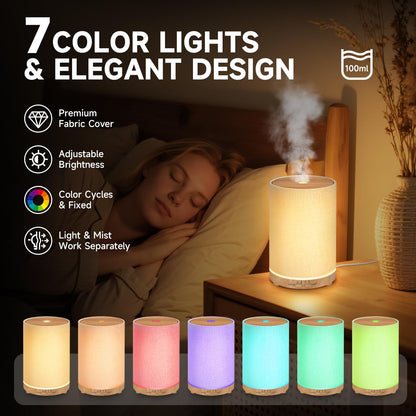 URPOWER 100ML Essential Oil Diffuser with Linen Cover – 7 Color Lights
