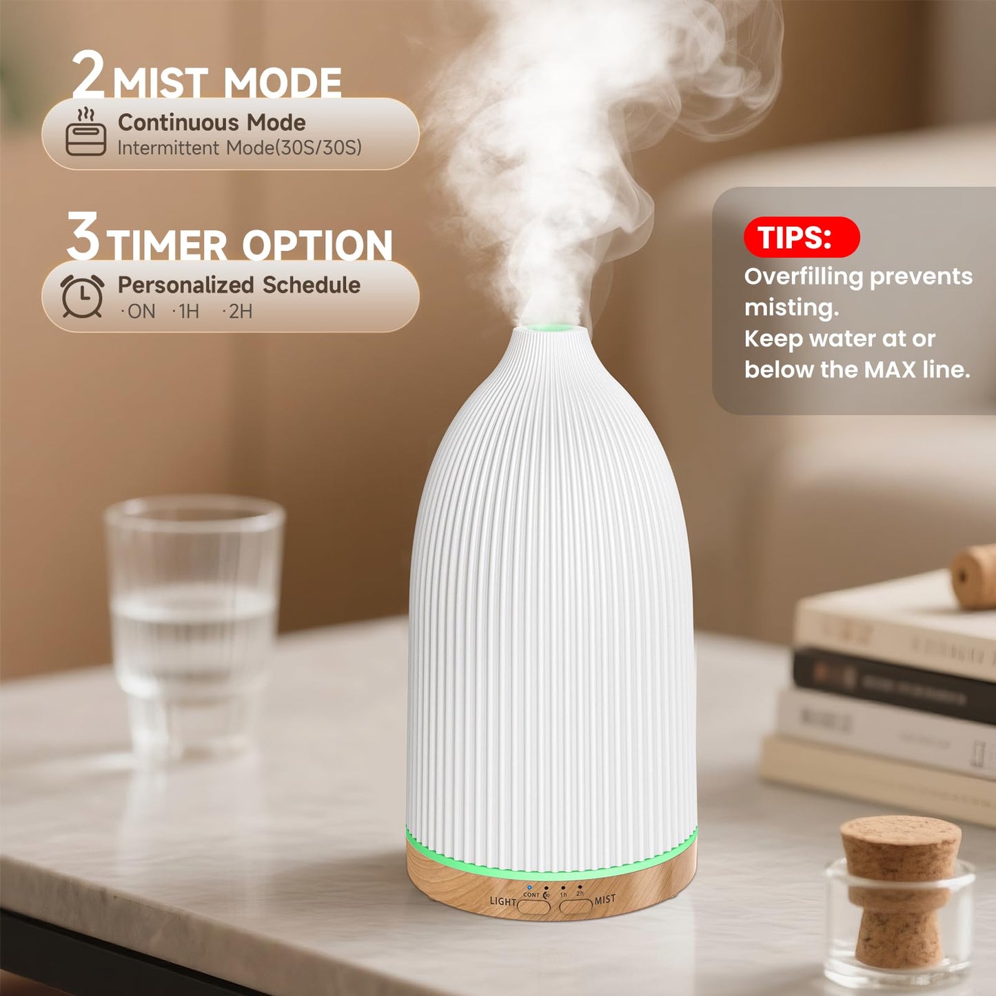 URPOWER Essential Oil Diffuser – 7 LED Color Lights, Auto-Off, Ultrasonic 100ml