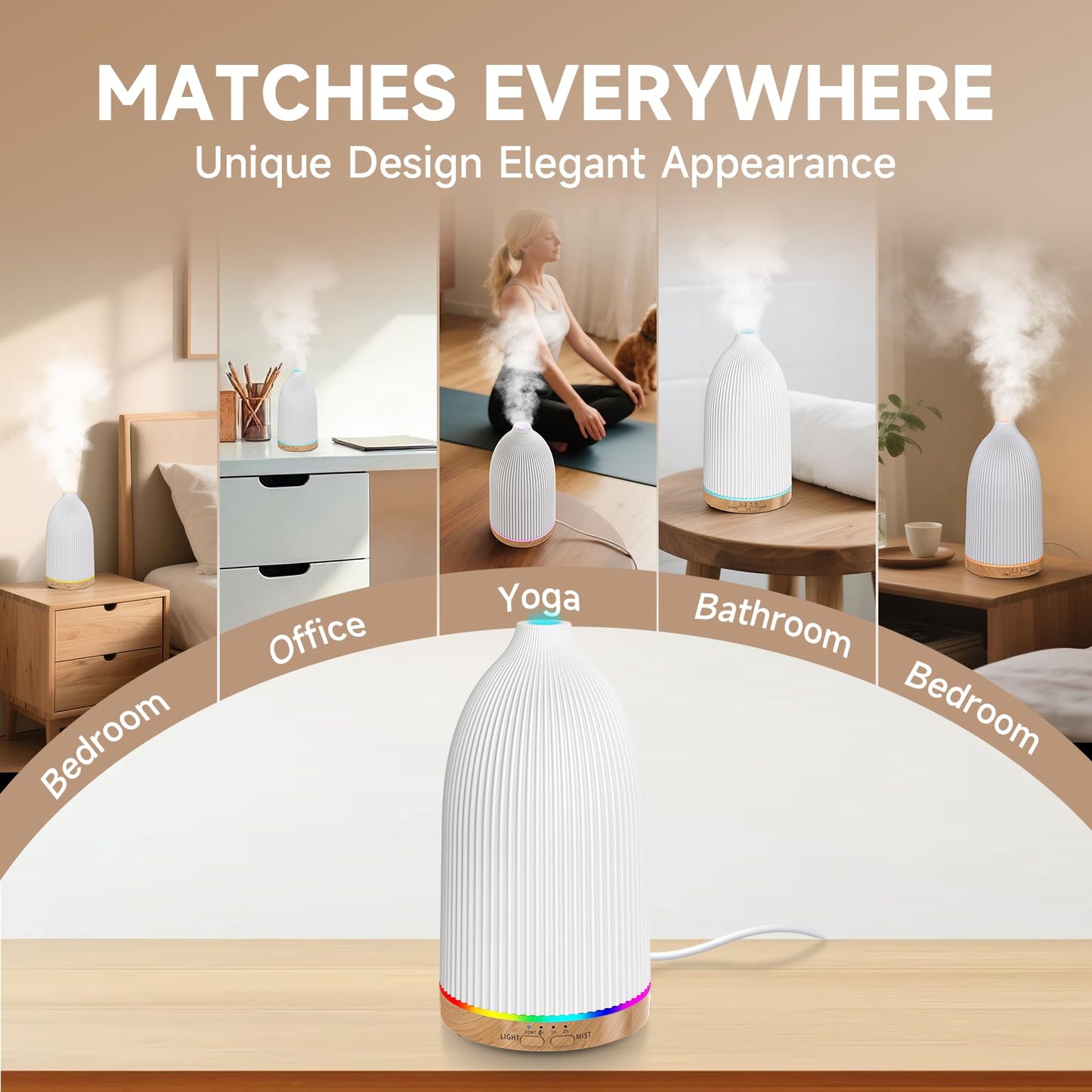 URPOWER Essential Oil Diffuser – 7 LED Color Lights, Auto-Off, Ultrasonic 100ml
