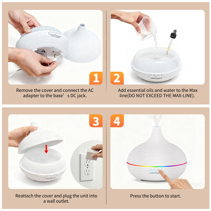 URPOWER 300ML Essential Oil Diffuser – Ultrasonic Aroma Diffuser with 7 LED Lights, Auto-Off, 1H/3H/6H Timers for Home & Office