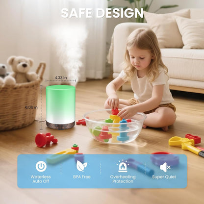 URPOWER 300ml Essential Oil Diffuser | Ultrasonic Humidifier, Auto Shut Off, 7 Color LEDs, 4 Timers