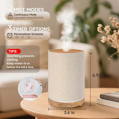 URPOWER 100ML Essential Oil Diffuser with Linen Cover – 7 Color Lights