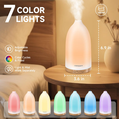 URPOWER Essential Oil Diffuser - 7 LED Colors, Auto-Off, 100ml Ultrasonic