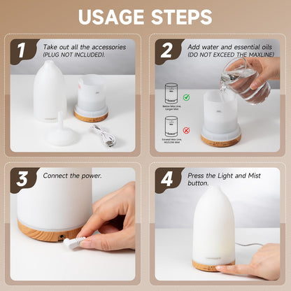 URPOWER Essential Oil Diffuser - 7 LED Colors, Auto-Off, 100ml Ultrasonic